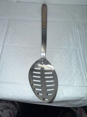 Ekco Stainless Steel Slotted Serving Spoon with Wood Handle - Silver